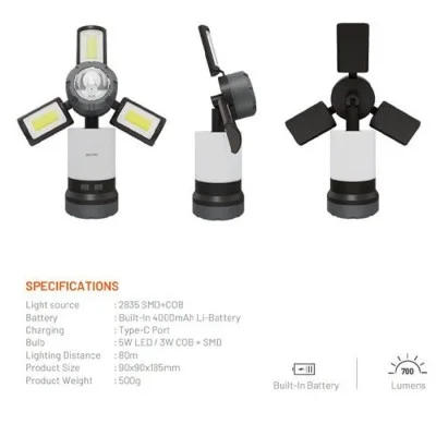 Porodo Lifestyle 3 in 1 Flashlight-Ambient Light-Lamp With 6 Light Modes - Black